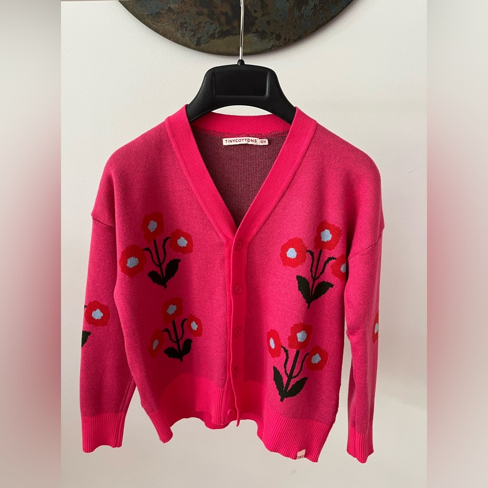 Tinycottons Pink Floral V-Neck Cardigan for Kids